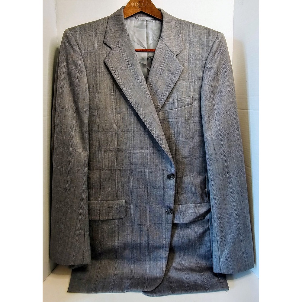Hickey Freeman Boardroom Collection Gray Plaid 100% Wool Blazer - Men's 44L